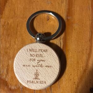 Engraved Wooden Keychain with Psalm 23:4
